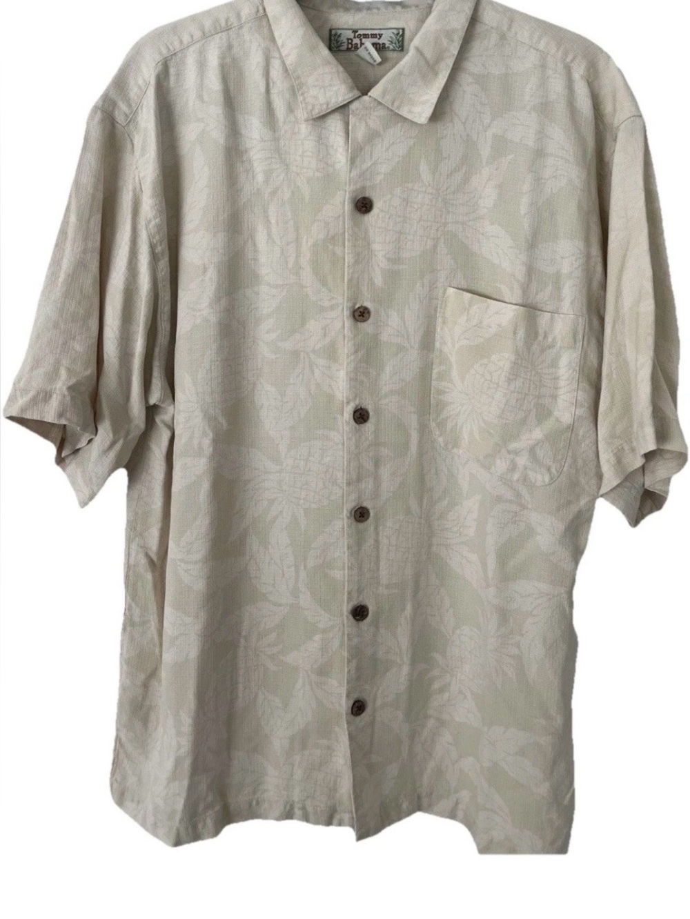 Tommy Bahama Pale Lime/Beige Silk Floral Camp Shirt Size Large